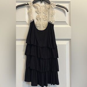 Black Tiered Dress with Lace Straps